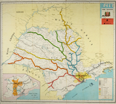 SÃO PAULO (Estado). Secretaria de Transportes. Ferrovias do Estado e da Grande São Paulo. São Paulo, 1977. 1 mapa, 82 cm x 93 cm. Escala 1:1000000. Acervo APESP. Coleção Mapoteca.