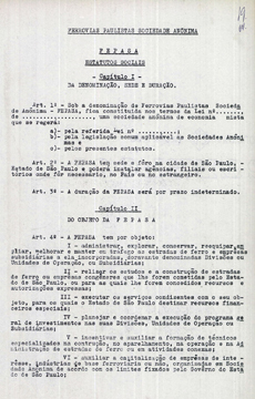 FERROVIAS PAULISTAS S.A. Estatutos Sociais. [S.l.], [s.d.]. Acervo APESP. Fundo SETRANS [Fepasa]. CO9462. P00516.