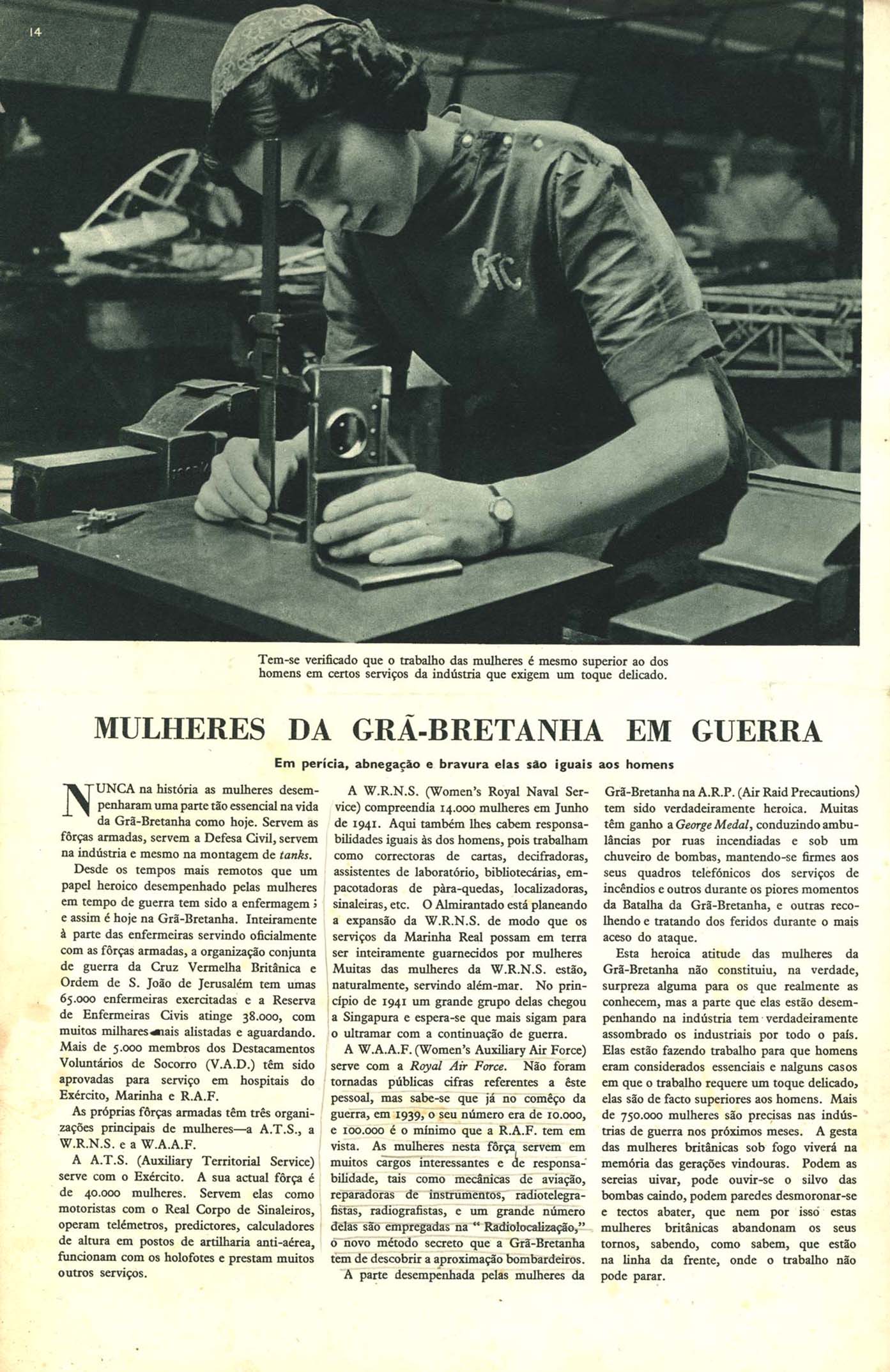 MULHERES  da Grã-Bretanha em guerra. A Guerra Ilustrada, [S.l.], n. 6, p. 14-15, [1941-1942].
