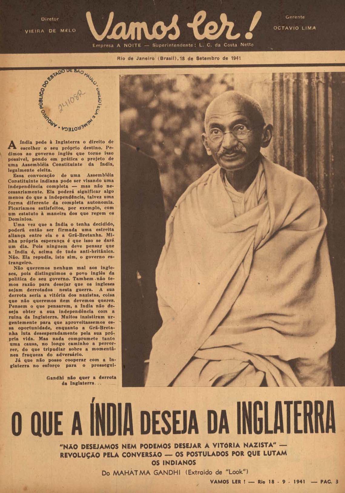 O QUE A ÍNDIA deseja da Inglaterra. Vamos Ler, Rio de Janeiro, n. 268, p. 3-5, set. 1941.