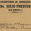 Caderneta de acompanhamento de causa do Escrit&oacute;rio de Advocacia Dr. J&uacute;lio Prestes. S&atilde;o Paulo, 1915-1916. APESP.